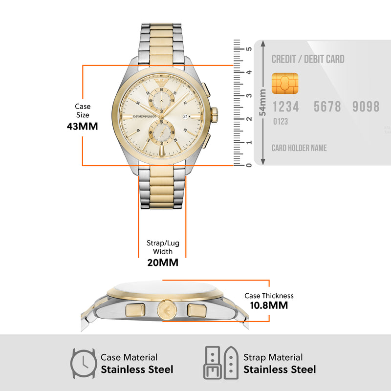 Elegant Armani Two Tone Steel Chronograph Mens Watch AR11605