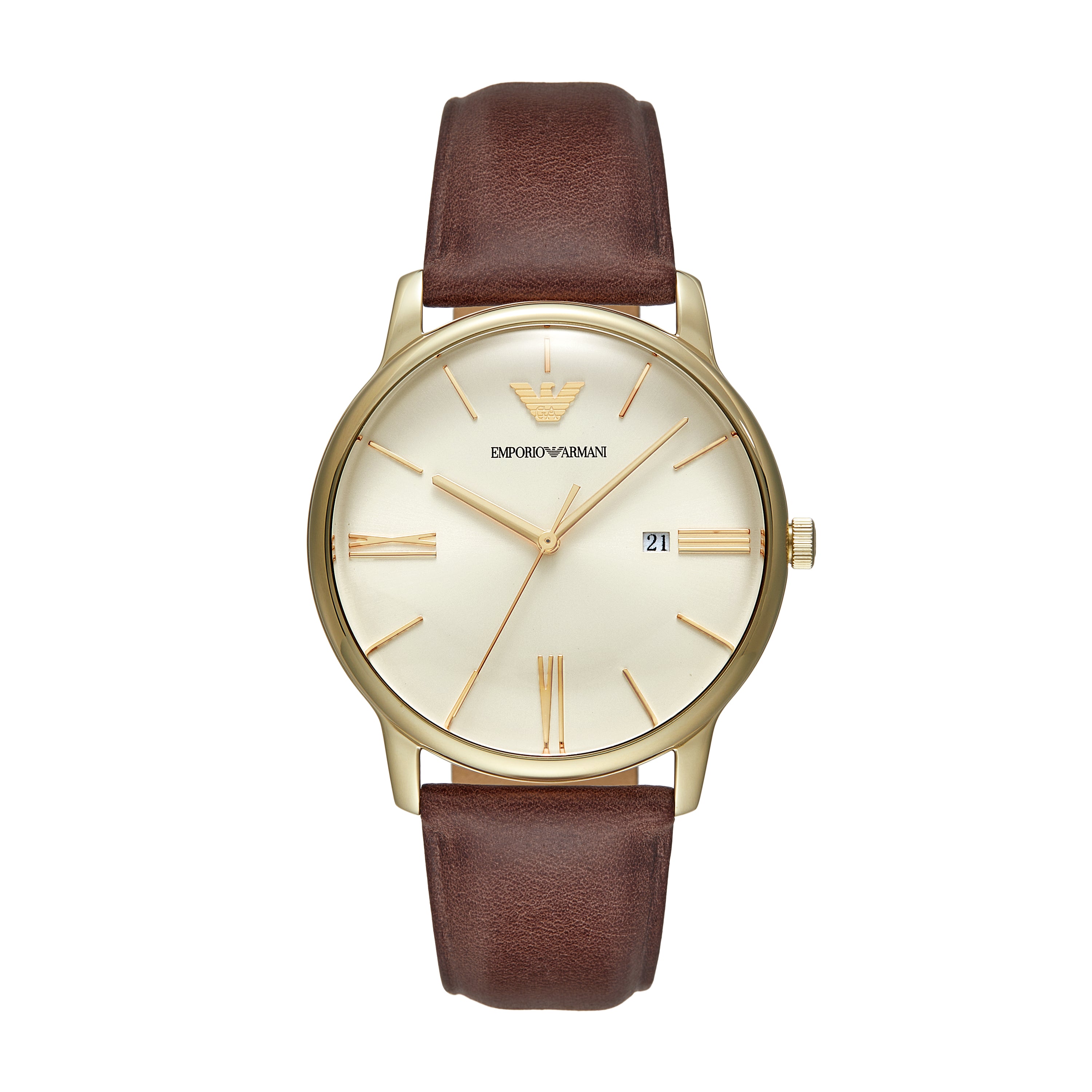 Armani Timeless Brown Leather Date Watch AR11610