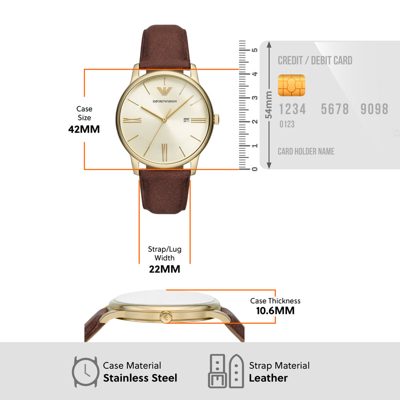 Armani Timeless Brown Leather Date Watch AR11610