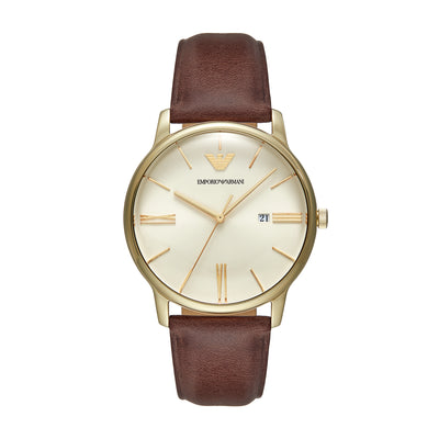 Armani Timeless Brown Leather Date Watch AR11610