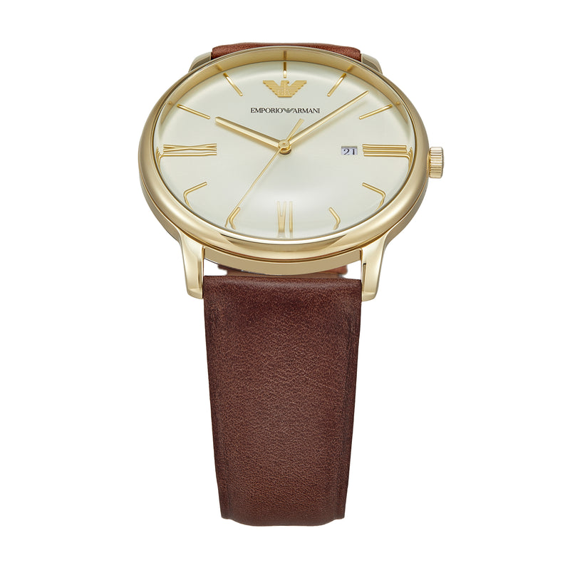 Armani Timeless Brown Leather Date Watch AR11610