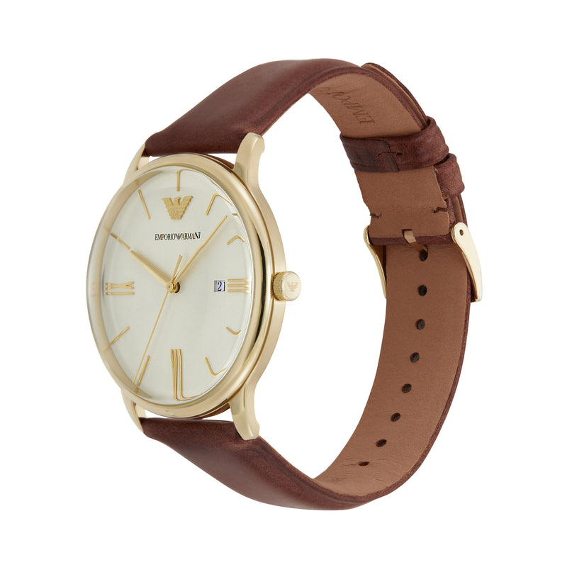 Armani Timeless Brown Leather Date Watch AR11610