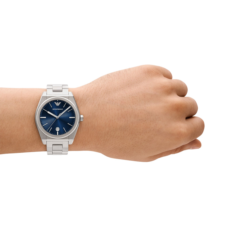 Emporio Armani Three-Hand Date Blue Dial Stainless Steel Watch AR11620