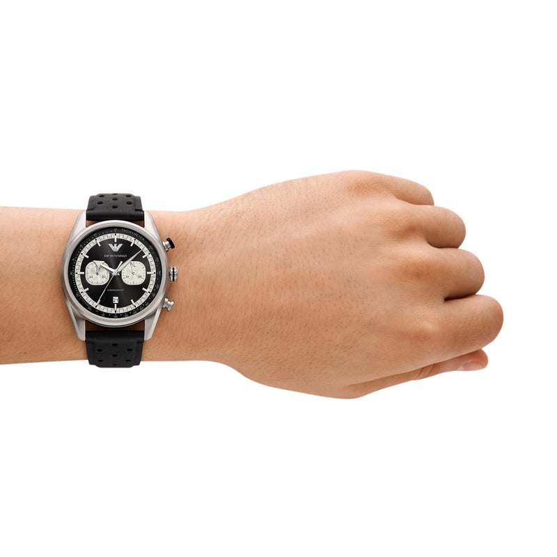 Emporio Armani Black Leather Chronograph Wristwatch AR11635