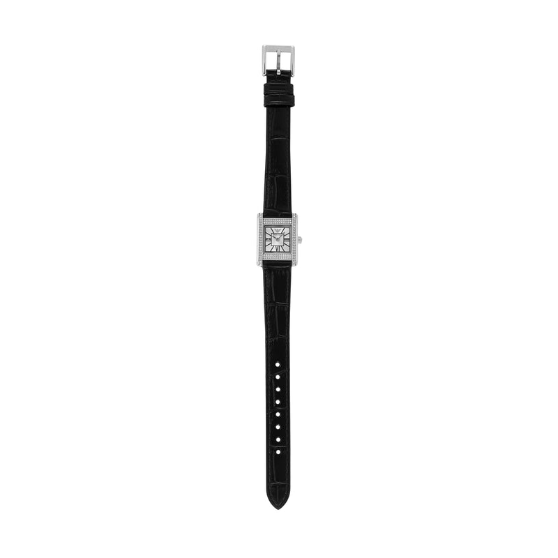 Emporio Armani Two-Hand Silver Dial Black Leather Strap Watch AR11660