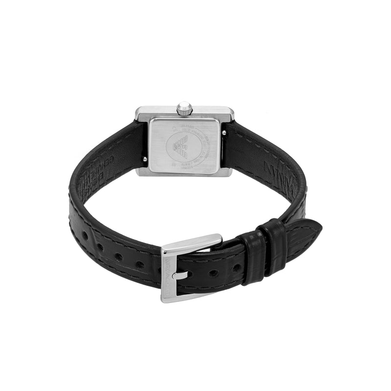 Emporio Armani Two-Hand Silver Dial Black Leather Strap Watch AR11660