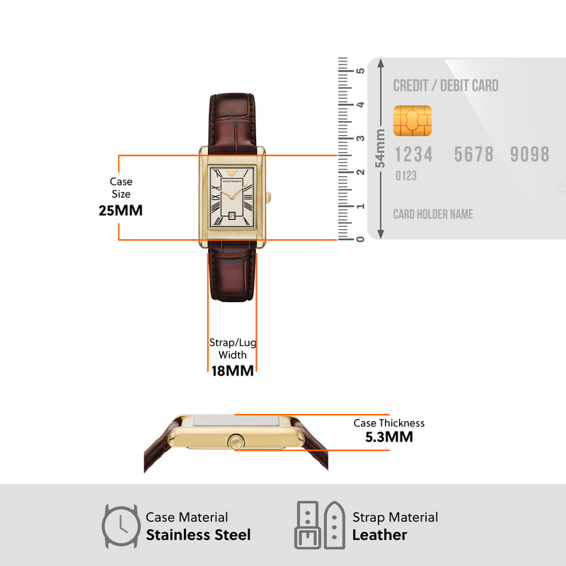Emporio Armani Two-Hand White Dial Brown Leather Strap Watch AR11665