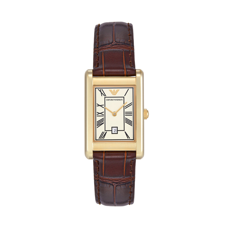 Emporio Armani Two-Hand White Dial Brown Leather Strap Watch AR11665