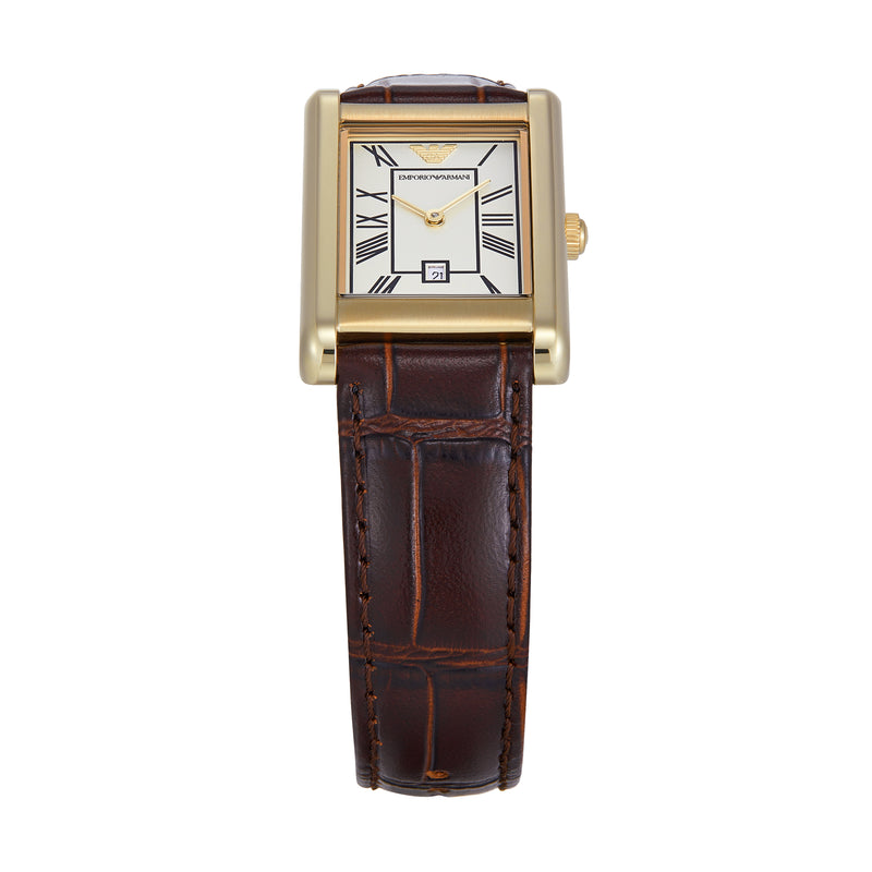 Emporio Armani Two-Hand White Dial Brown Leather Strap Watch AR11665