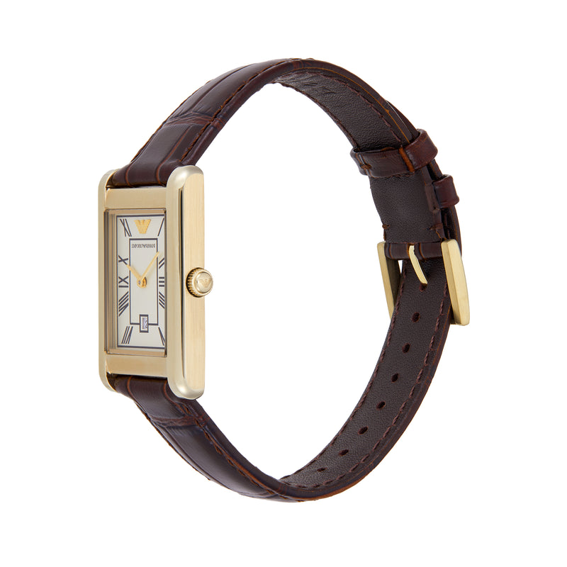 Emporio Armani Two-Hand White Dial Brown Leather Strap Watch AR11665
