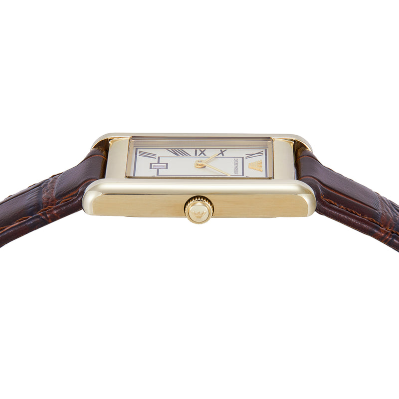 Emporio Armani Two-Hand White Dial Brown Leather Strap Watch AR11665