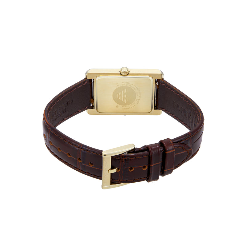 Emporio Armani Two-Hand White Dial Brown Leather Strap Watch AR11665