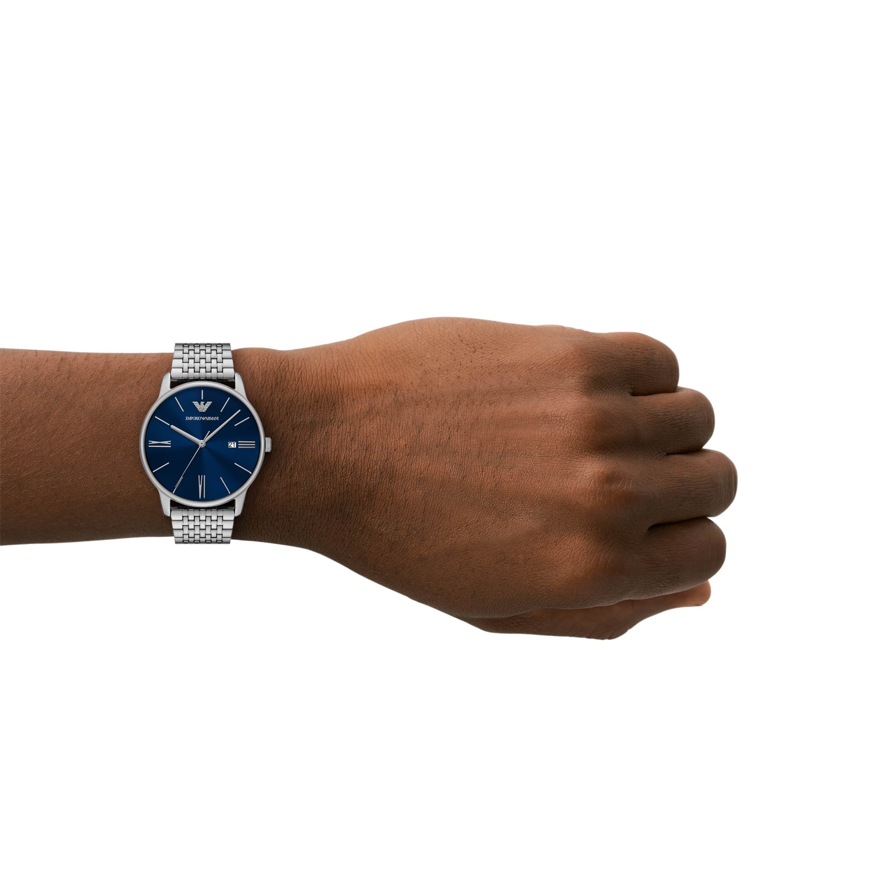 Emporio Armani Three-Hand Date Blue Dial Steel Bracelet AR11674