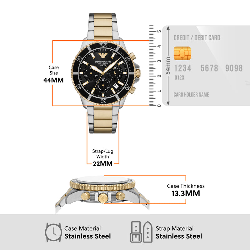 Emporio Armani World Explorer Solar Black Dial Stainless Steel Watch AR11680