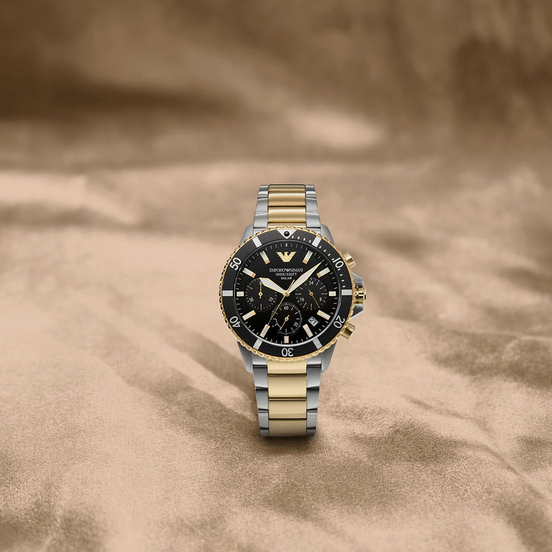 Emporio Armani World Explorer Solar Black Dial Stainless Steel Watch AR11680