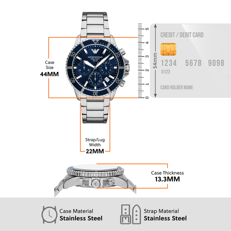 Emporio Armani World Explorer Solar Blue Dial Stainless Steel Watch AR11681