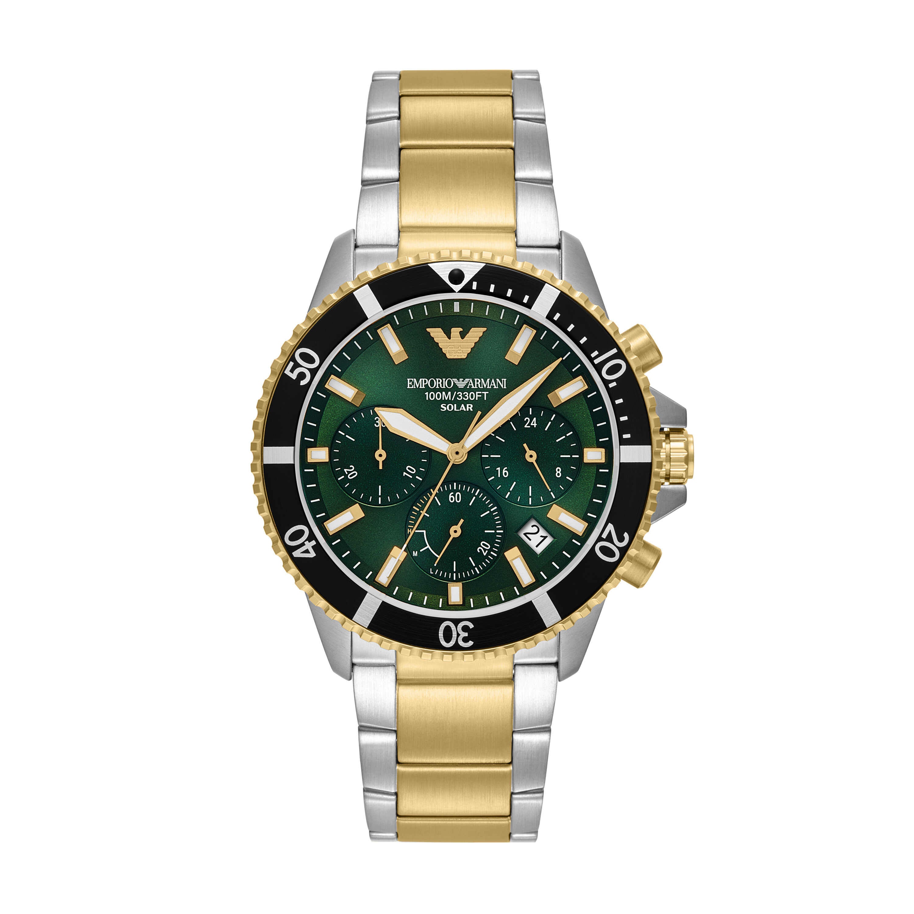 Armani World Explorer Solar Powered Two Tone Stainless Steel Watch AR11695