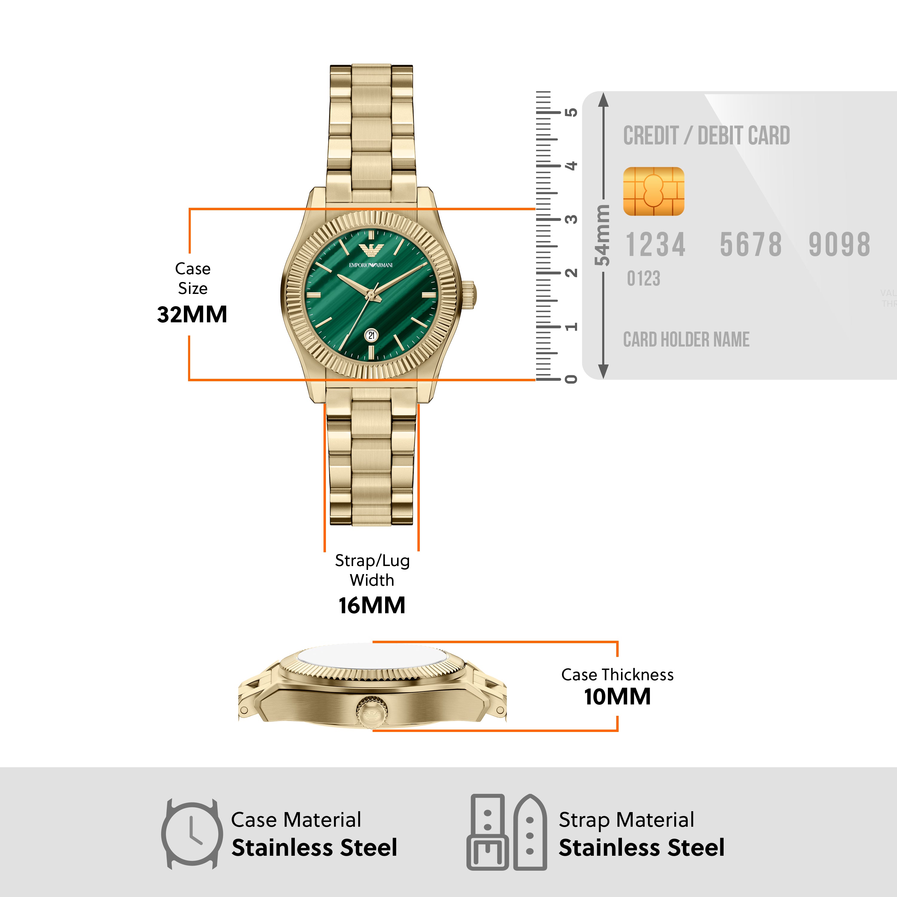 Emporio Armani Green Dial Gold Stainless Steel Watch AR11761