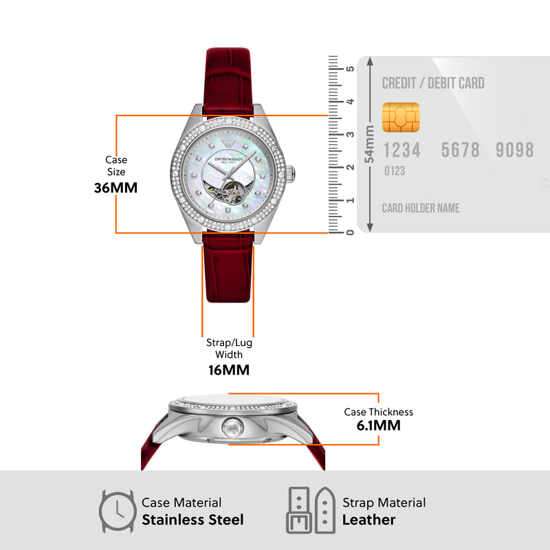 Armani Leo Timepiece with Red Leather and Sunray Dial AR60075