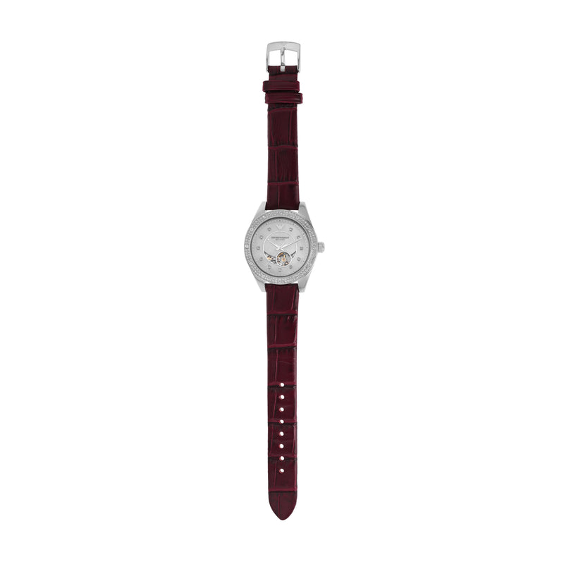 Armani Leo Timepiece with Red Leather and Sunray Dial AR60075