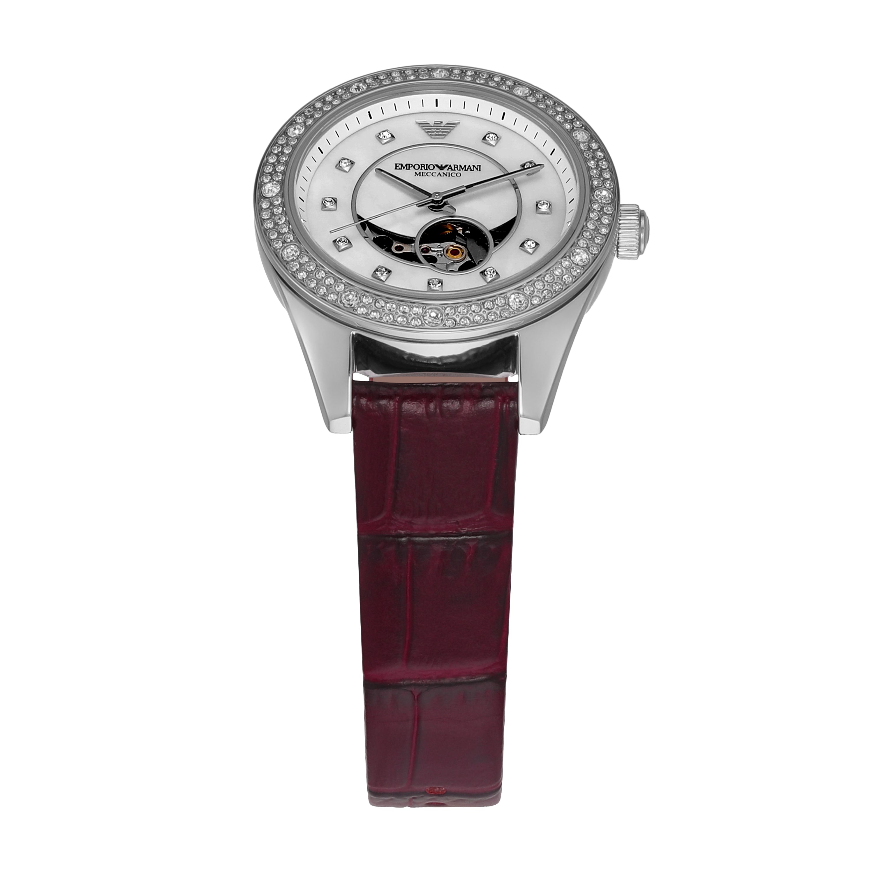 Armani Leo Timepiece with Red Leather and Sunray Dial AR60075