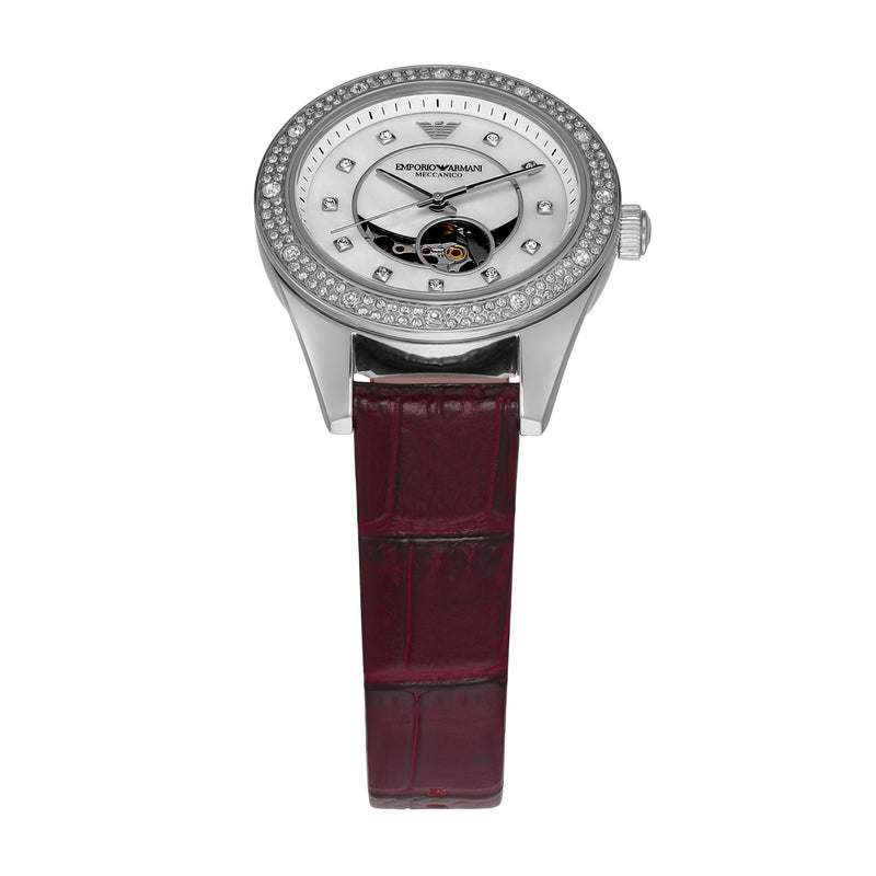 Armani Leo Timepiece with Red Leather and Sunray Dial AR60075