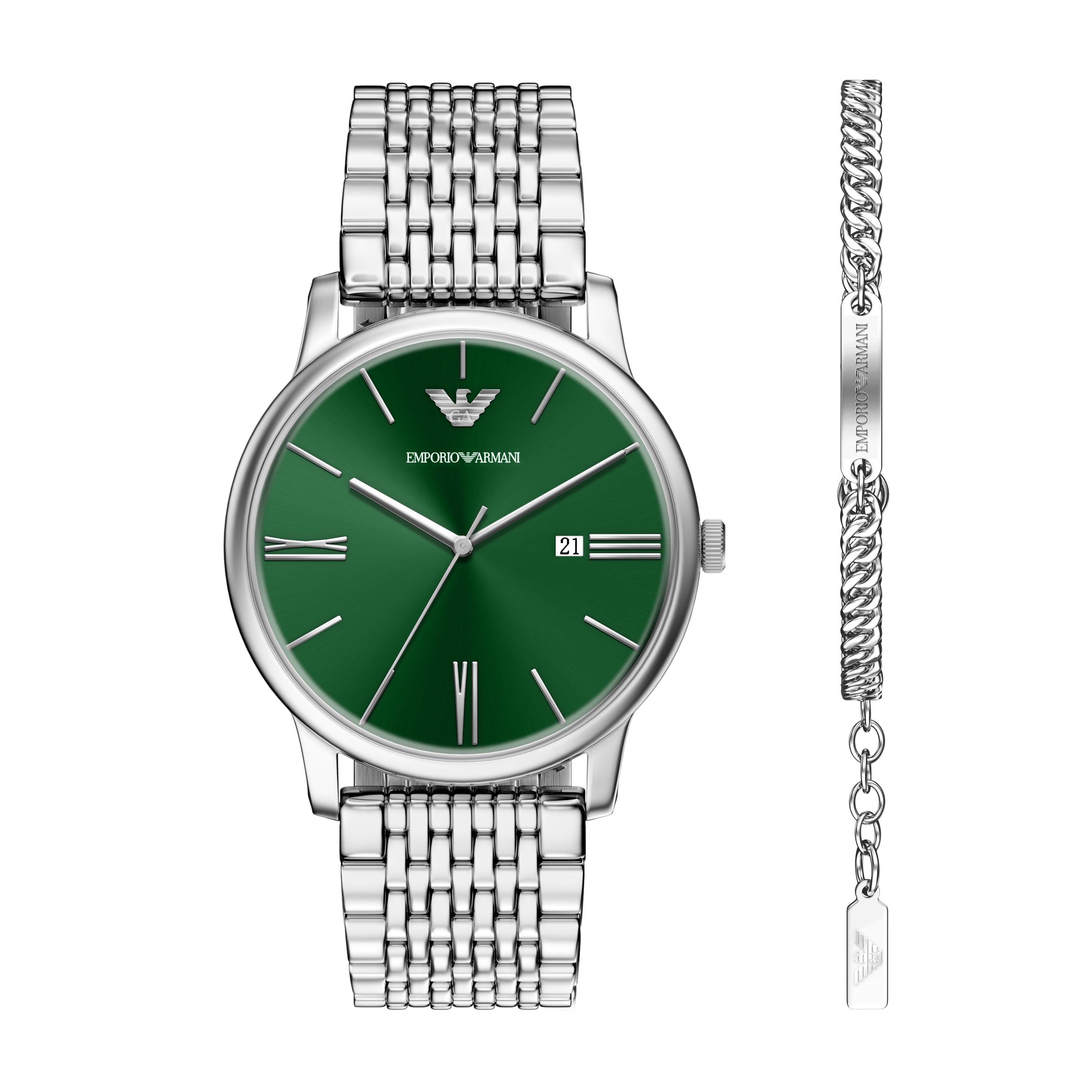 Emporio Armani Green Dial Stainless Steel Watch AR80087SET