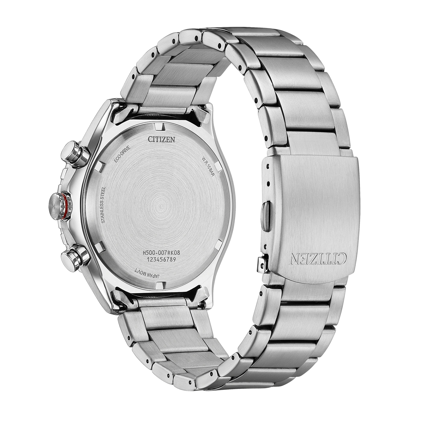 Citizen Chrono Sporty AT2566-88E men's watch black dial silver stainless steel bracelet side profile