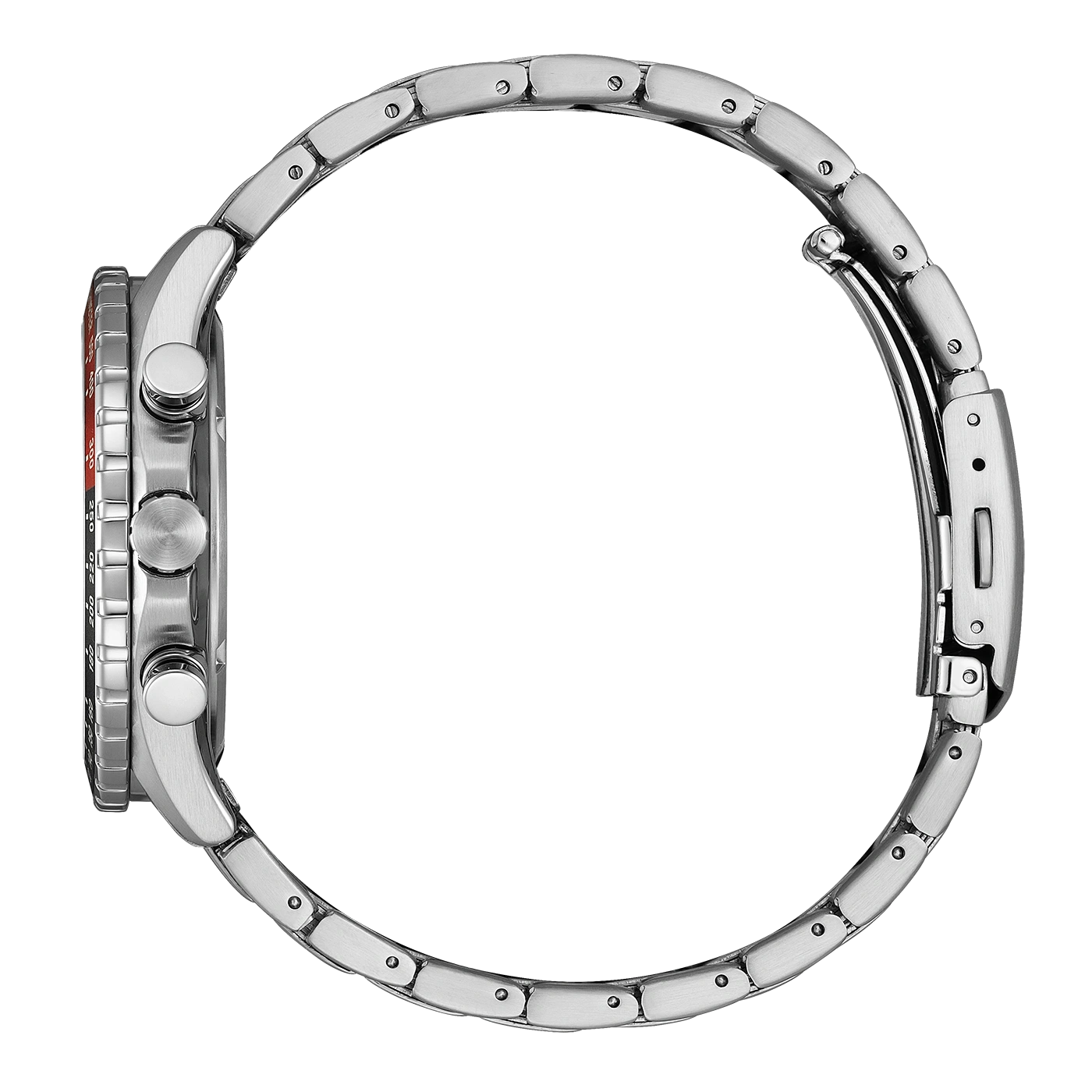 Citizen Chrono Sporty AT2566-88E men's watch black dial silver stainless steel bracelet dial detail