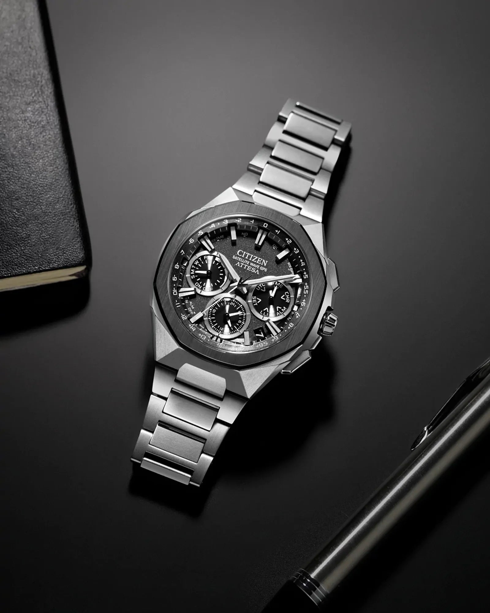 Citizen Attesa Satellite Wave Eco-Drive Black Dial Titanium Watch CC4104-53E