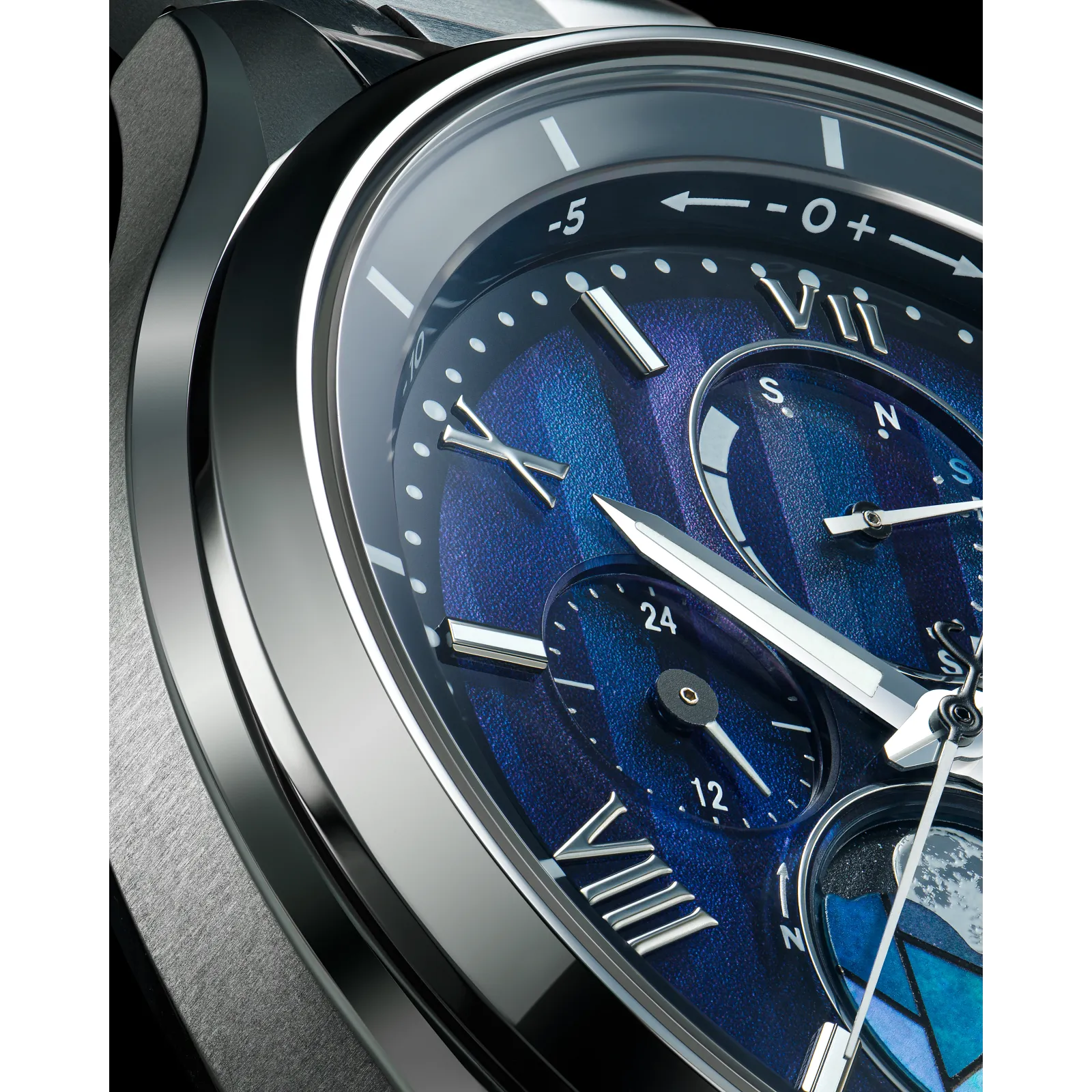 Citizen Attesa Atomic Timekeeping Eco-Drive Blue Dial Titanium Moonphase Watch BY1000-51L