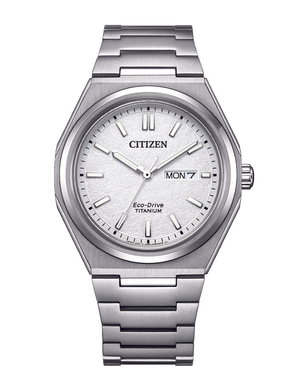 Citizen Eco-Drive Zenshin Three-hand White Dial Stainless Steel Watch AW0130-85A