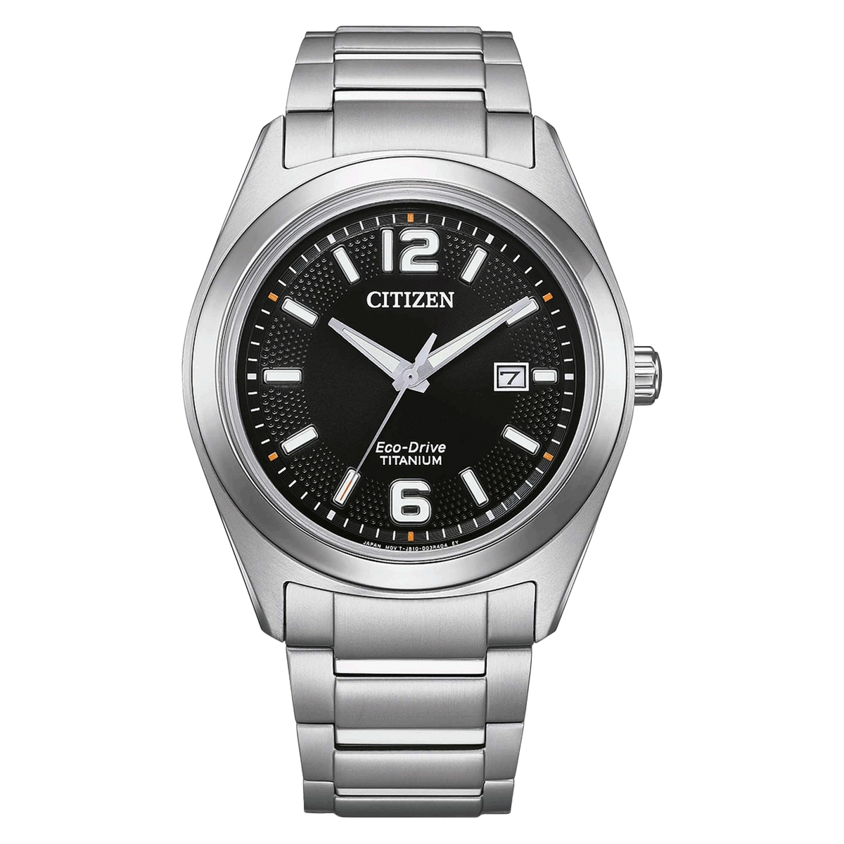 Citizen Super Titanium AW1641-81E men's watch black dial silver titanium bracelet front view