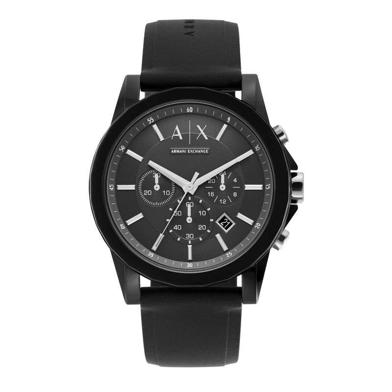 Armani Prestige: Quartz Chronograph Watch with Black Silicone AX1326