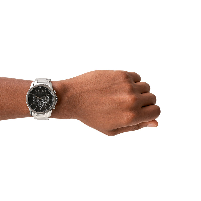 Armani Sophisticated Black Dial Chronograph Watch with Steel Band AX1720
