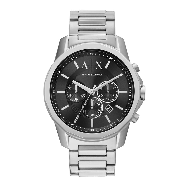 Armani Sophisticated Black Dial Chronograph Watch with Steel Band AX1720