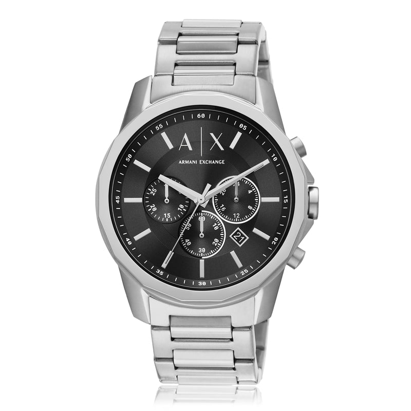 Armani Sophisticated Black Dial Chronograph Watch with Steel Band AX1720