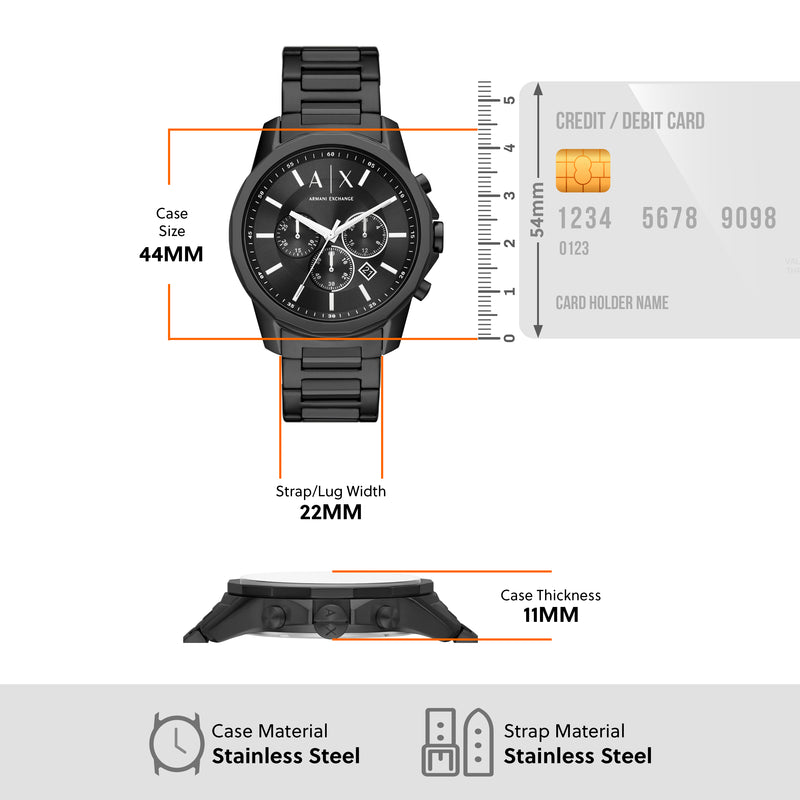 Armani Timeless Black Stainless Steel Chronograph Watch AX1722