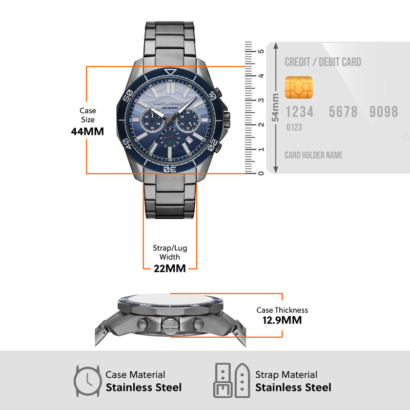 Armani Exchange Chronograph Blue Dial Gunmetal Stainless Steel Watch AX1967