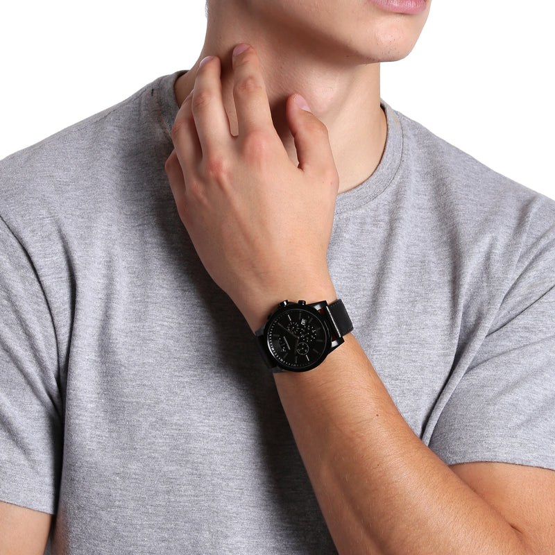 Armani Exchange Men's Black Chronograph Watch with Leather Band AX2098