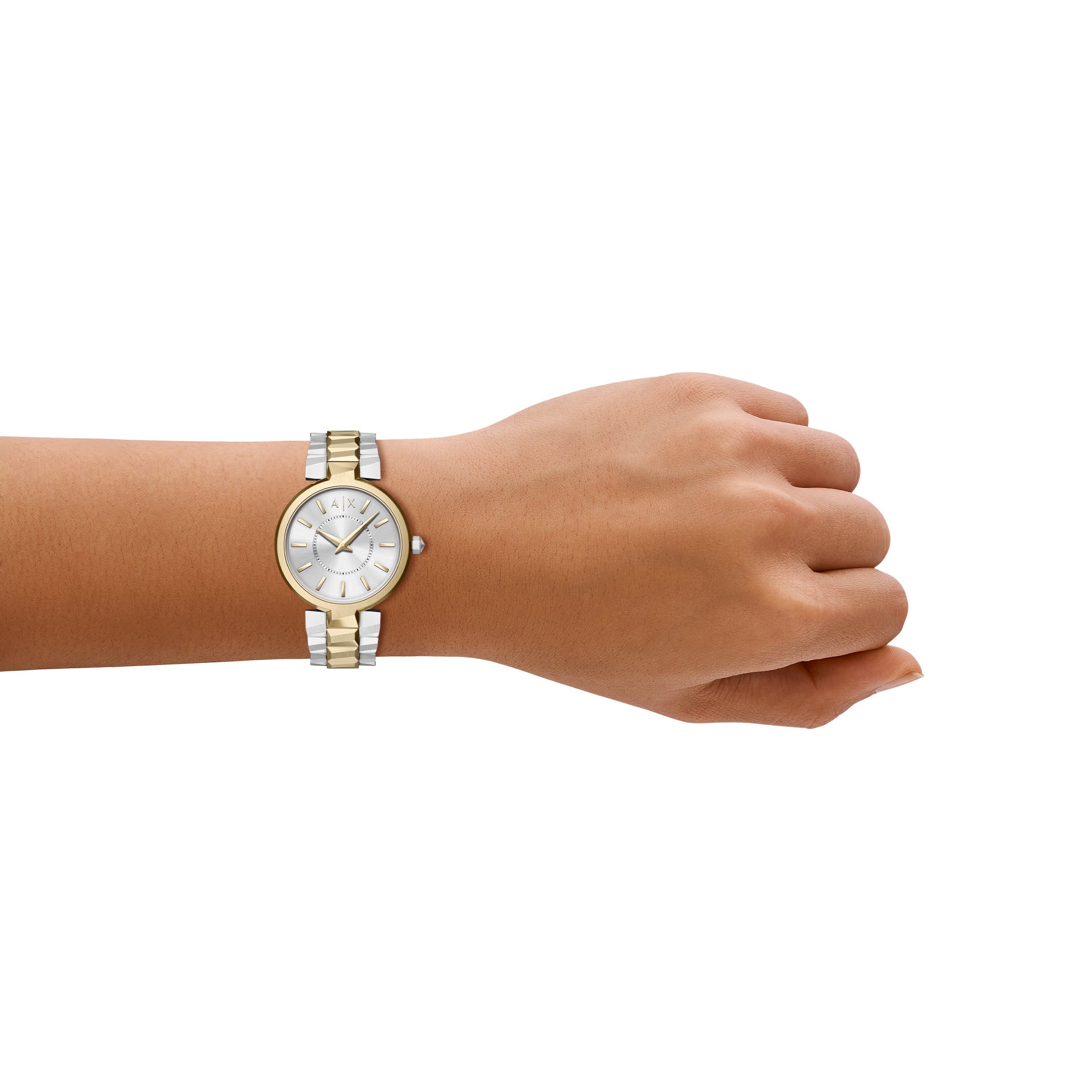Armani Exchange Two-Toned 27mm Gold Silver Dial Watch Women's AX4406