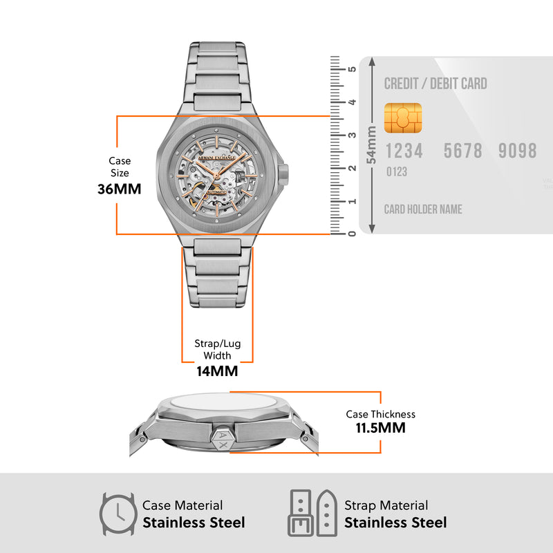 Armani Exchange Automatic Silver Dial Stainless Steel Watch AX4618
