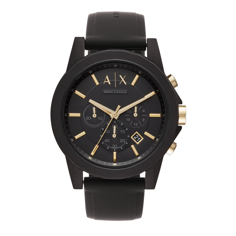 Armani AX7105 Black Silicone Chronograph Watch Gift Set