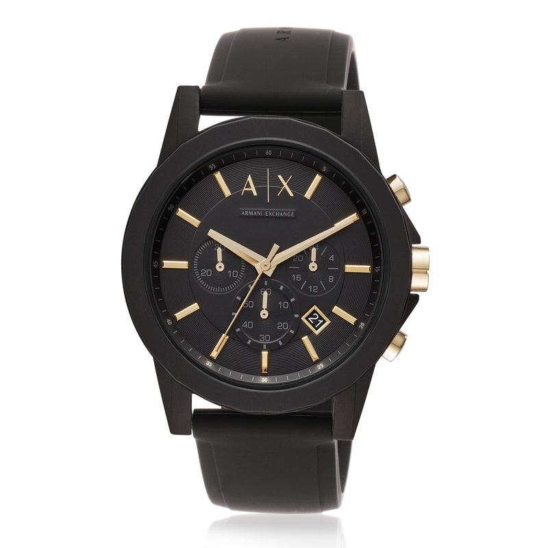 Armani AX7105 Black Silicone Chronograph Watch Gift Set