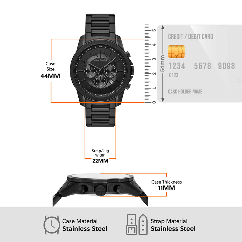 Armani Exchange Black Stainless Steel Watch and Bracelet Set AX7163SET
