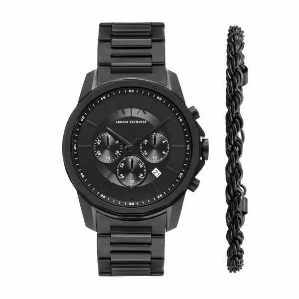 Armani Exchange Black Stainless Steel Watch and Bracelet Set AX7163SET