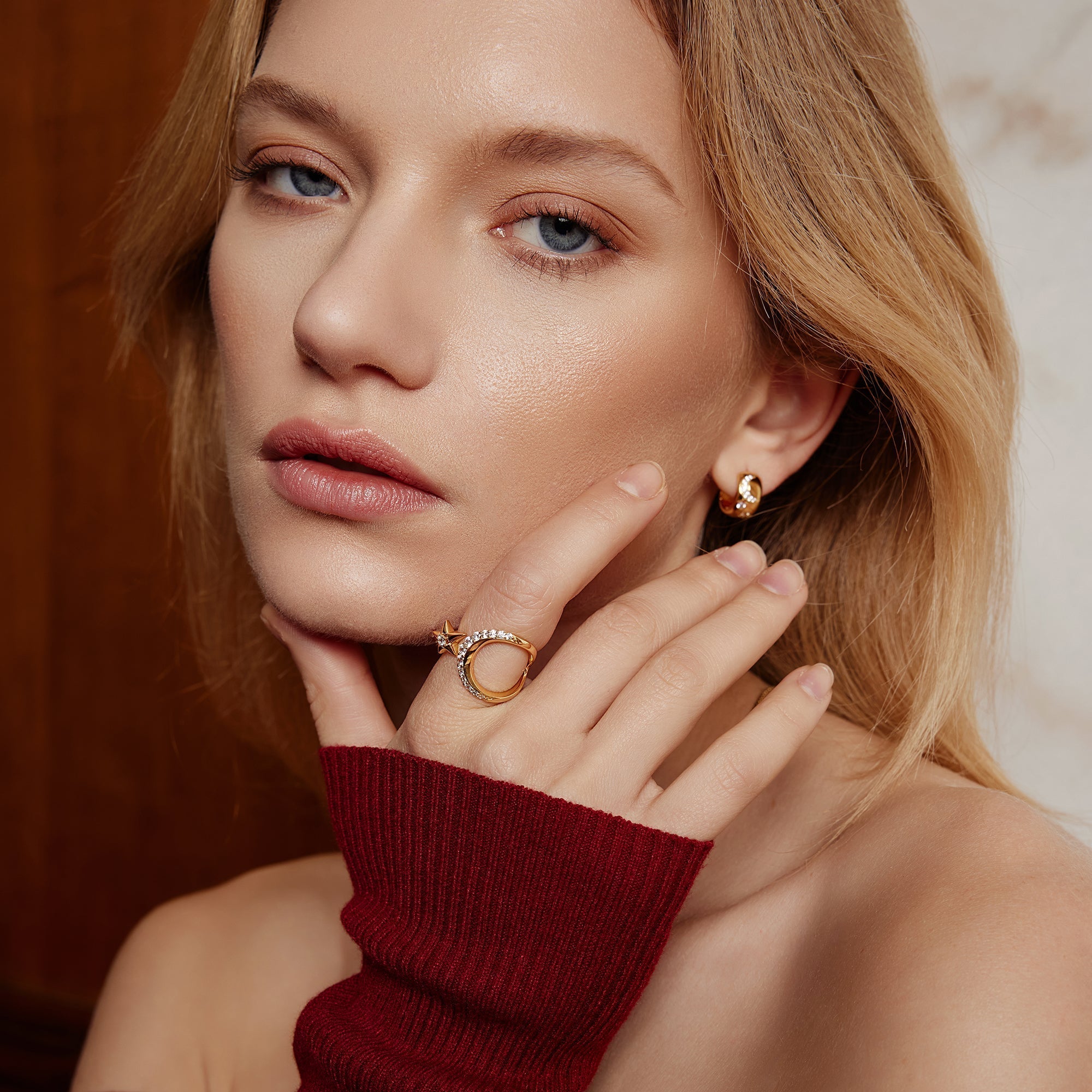 Gold Moon and Star Adjustable Ring Shines With Celestial Charm