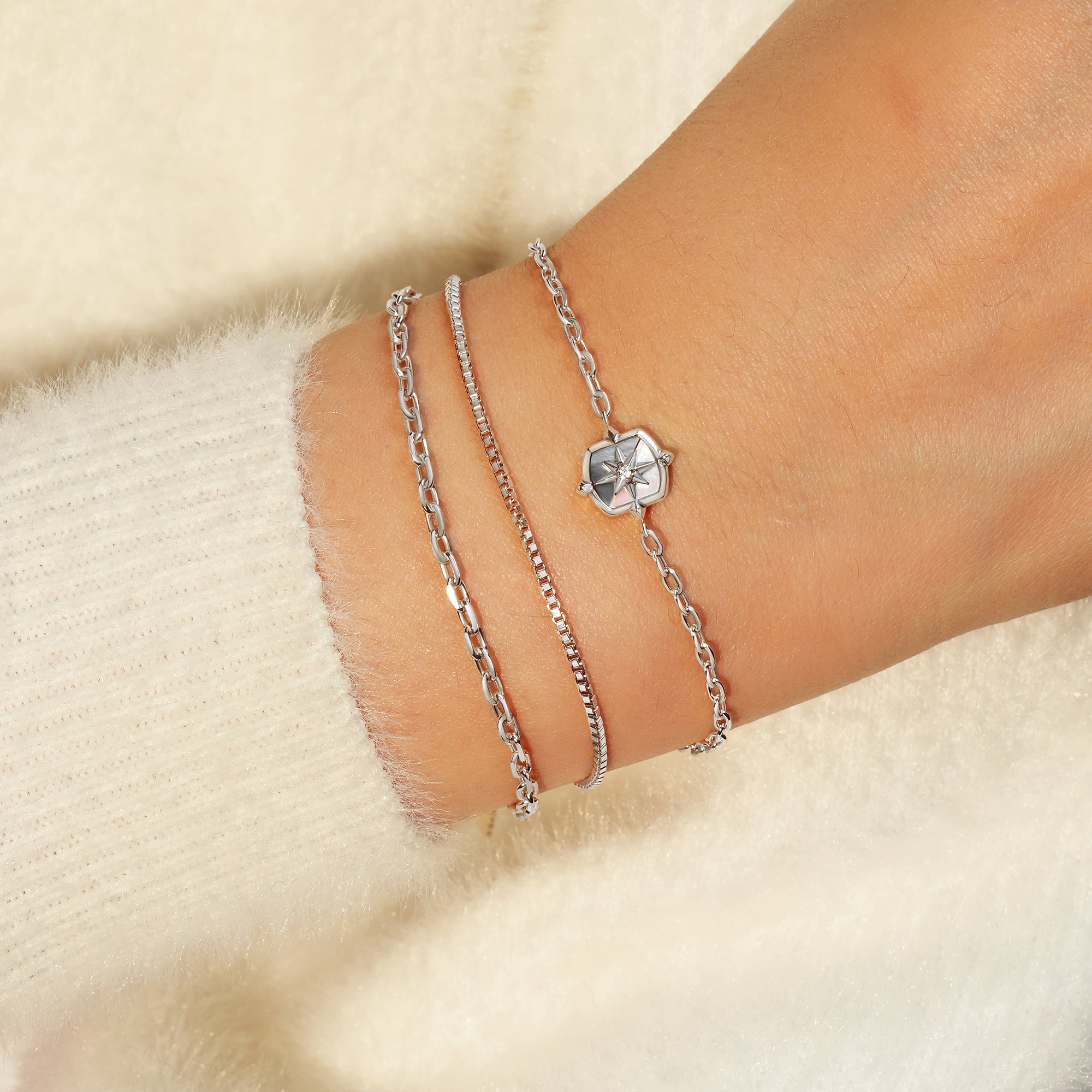 Ania Haie Silver Mother of Pearl Star Bracelet Bold Fashion Trend