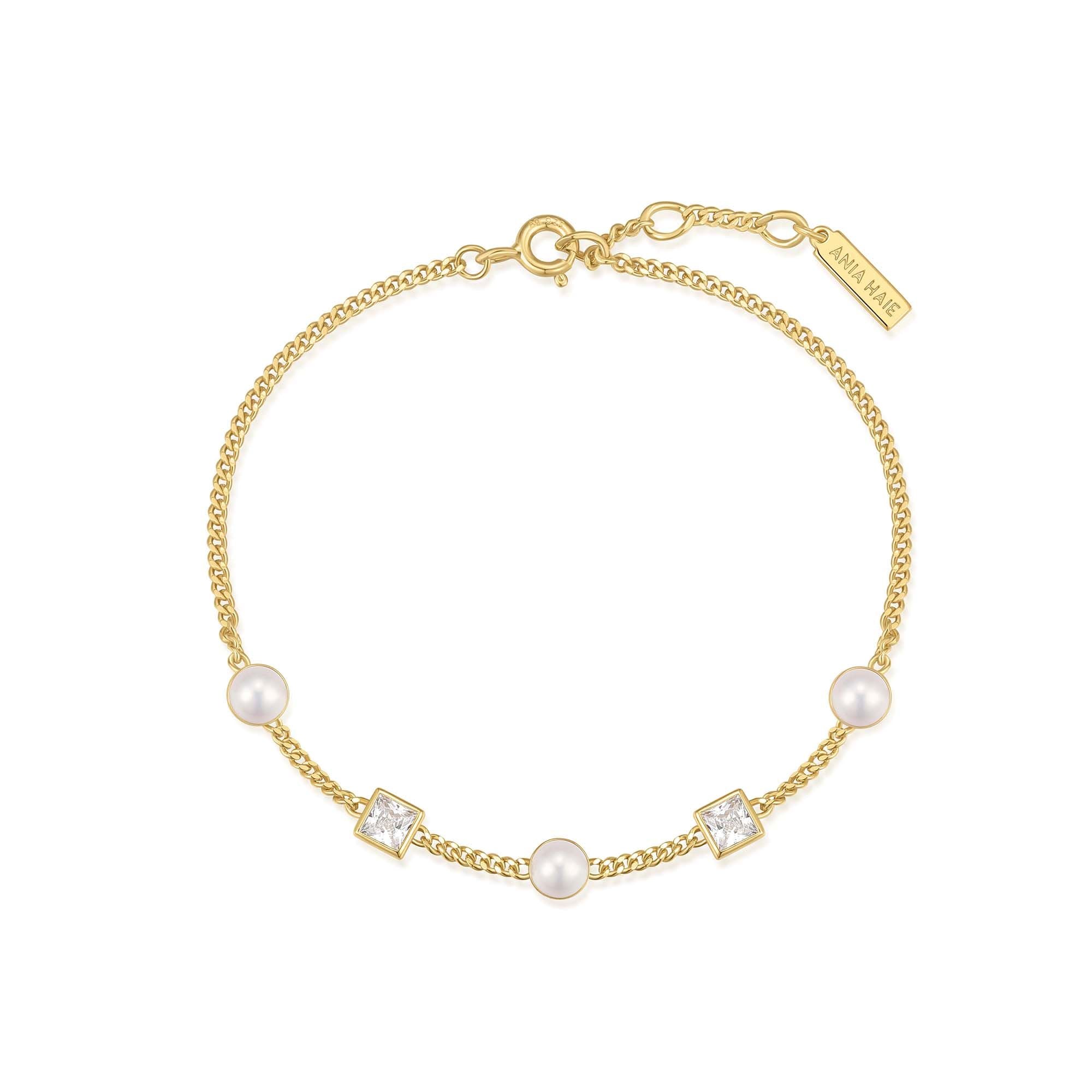 Ania Haie Gold Cube Pearl Bracelet Modern Luxury Affordable Jewelry
