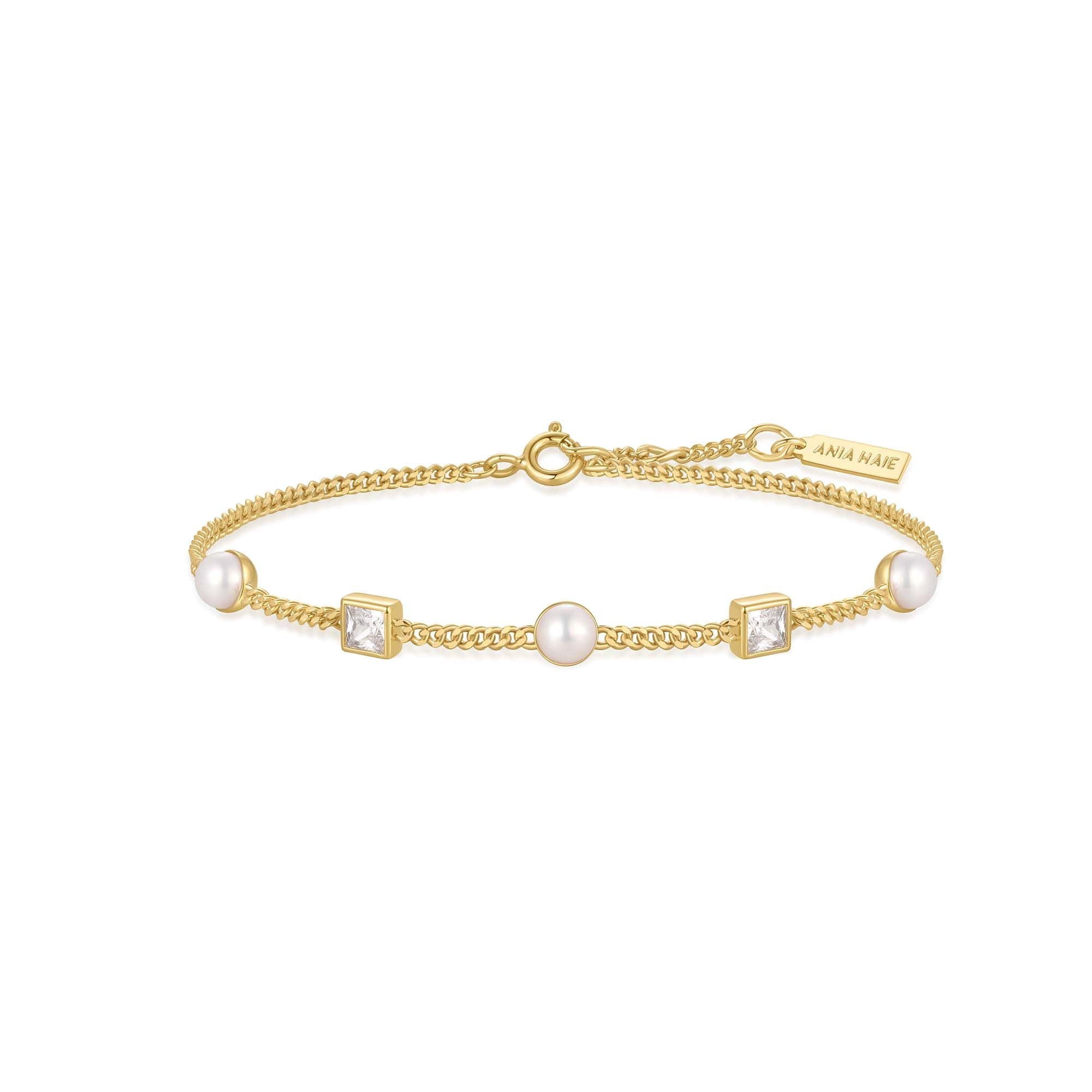 Ania Haie Gold Cube Pearl Bracelet Modern Luxury Affordable Jewelry